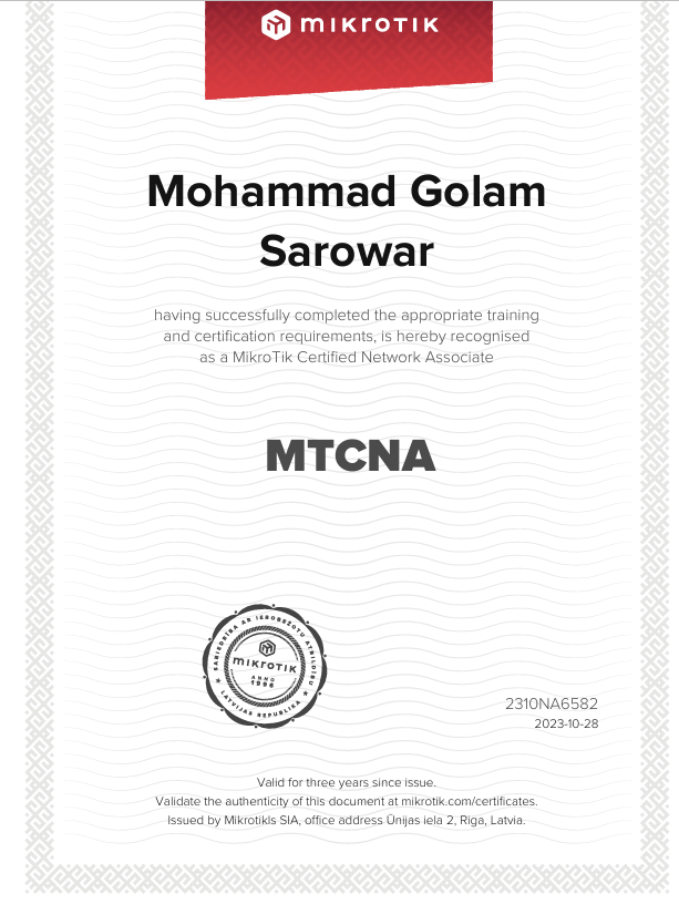 MikroTik Certified Network Associate (MTCNA) — ID: 2310NA6582